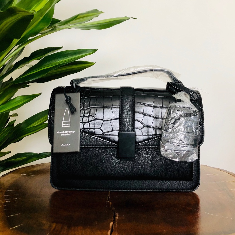 Brand New Aldo Black Animal Print Crossbody Bag